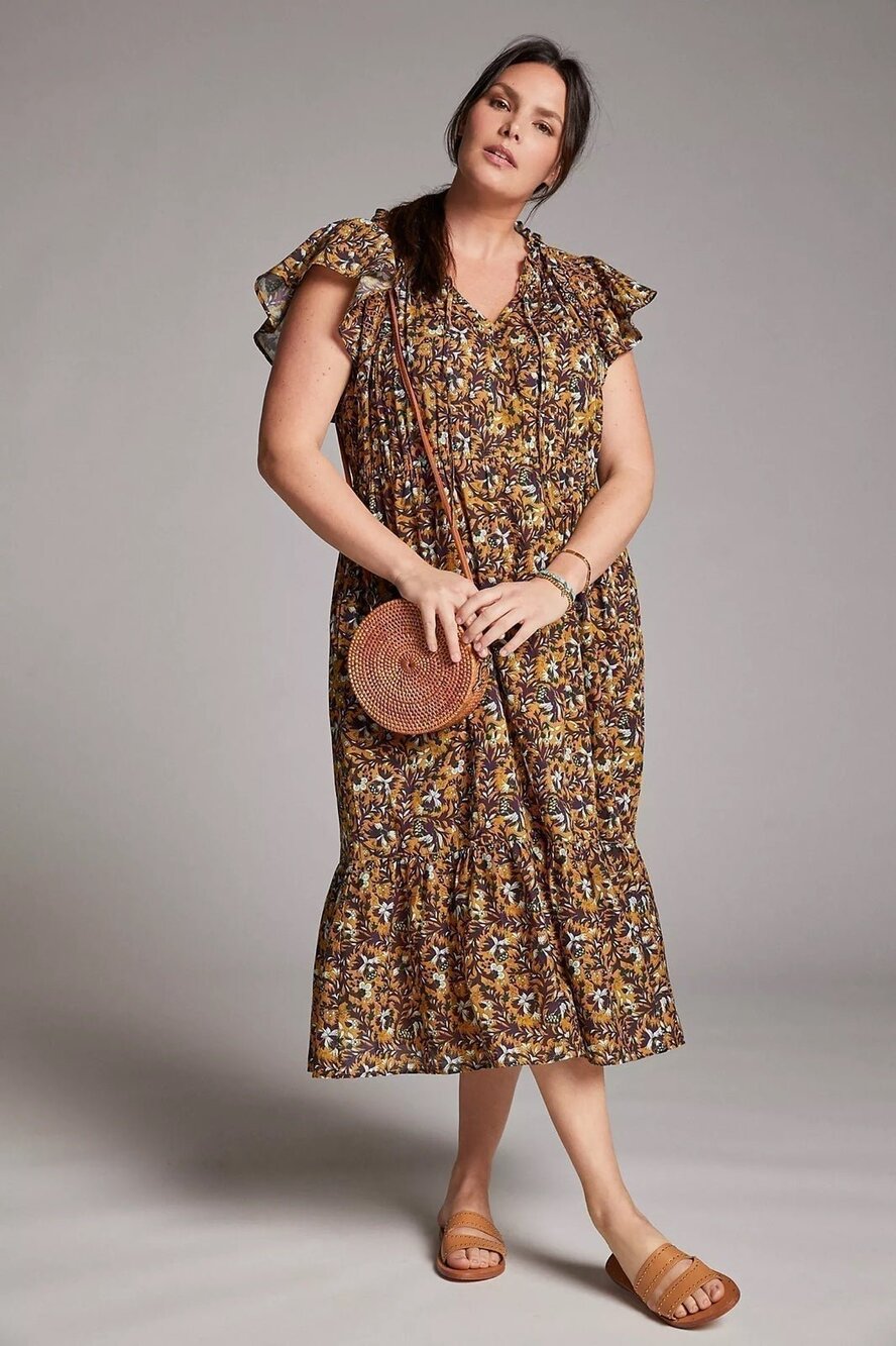 New❤️Anthro Othilia Aleksia Ruffled Maxi Dress szXLP